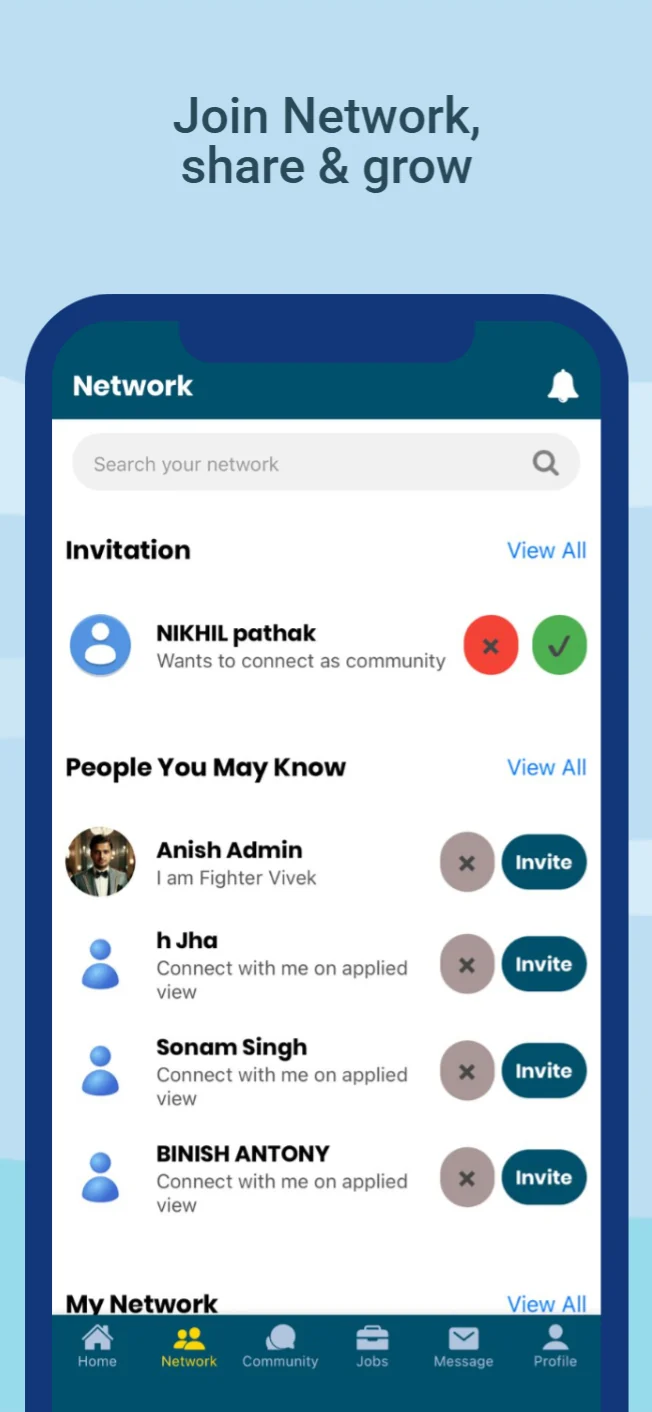Applied View on iPhone: invitations and people you may know