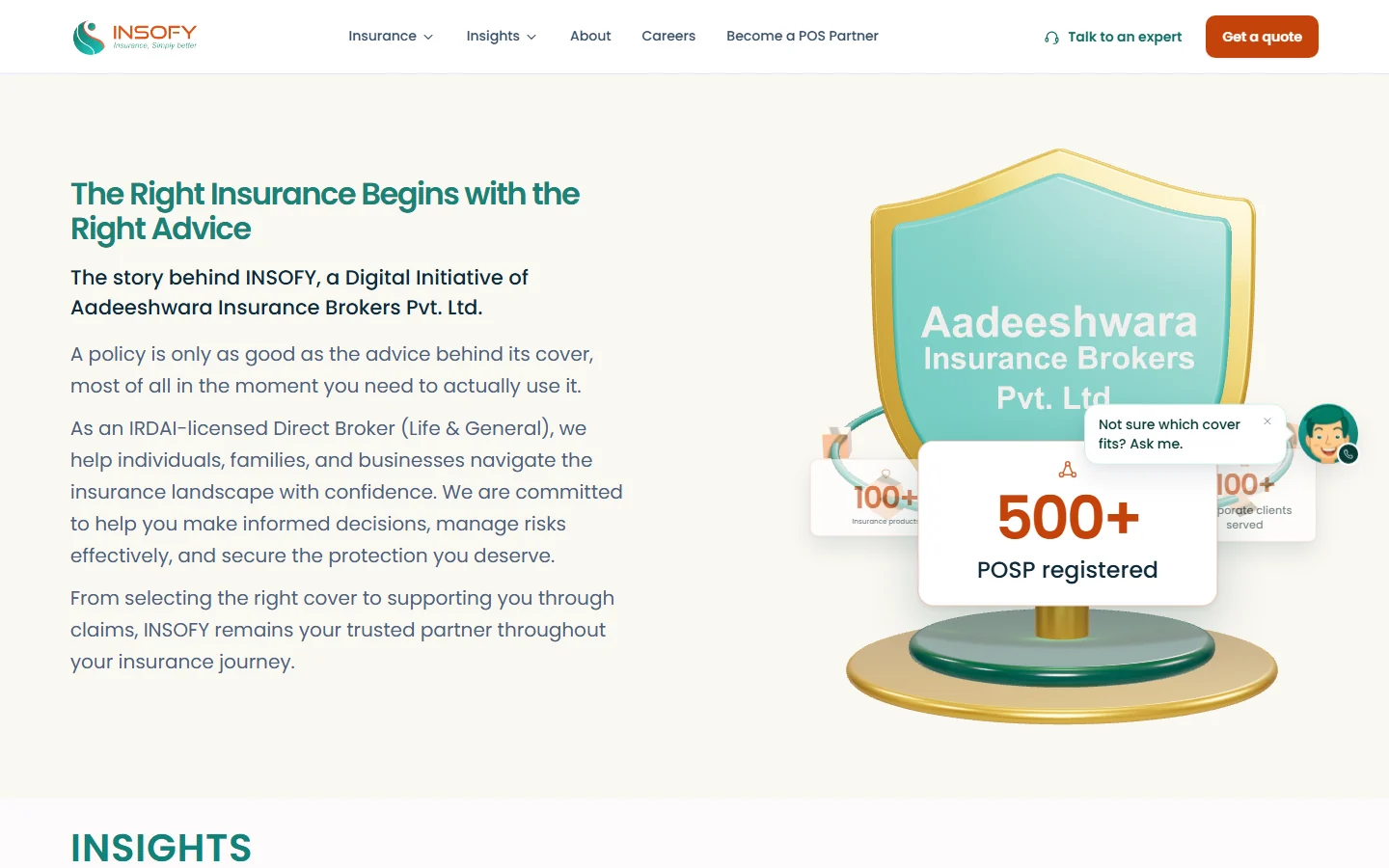 Insofy’s live website: the story of the broker, with 500+ POSP agents registered